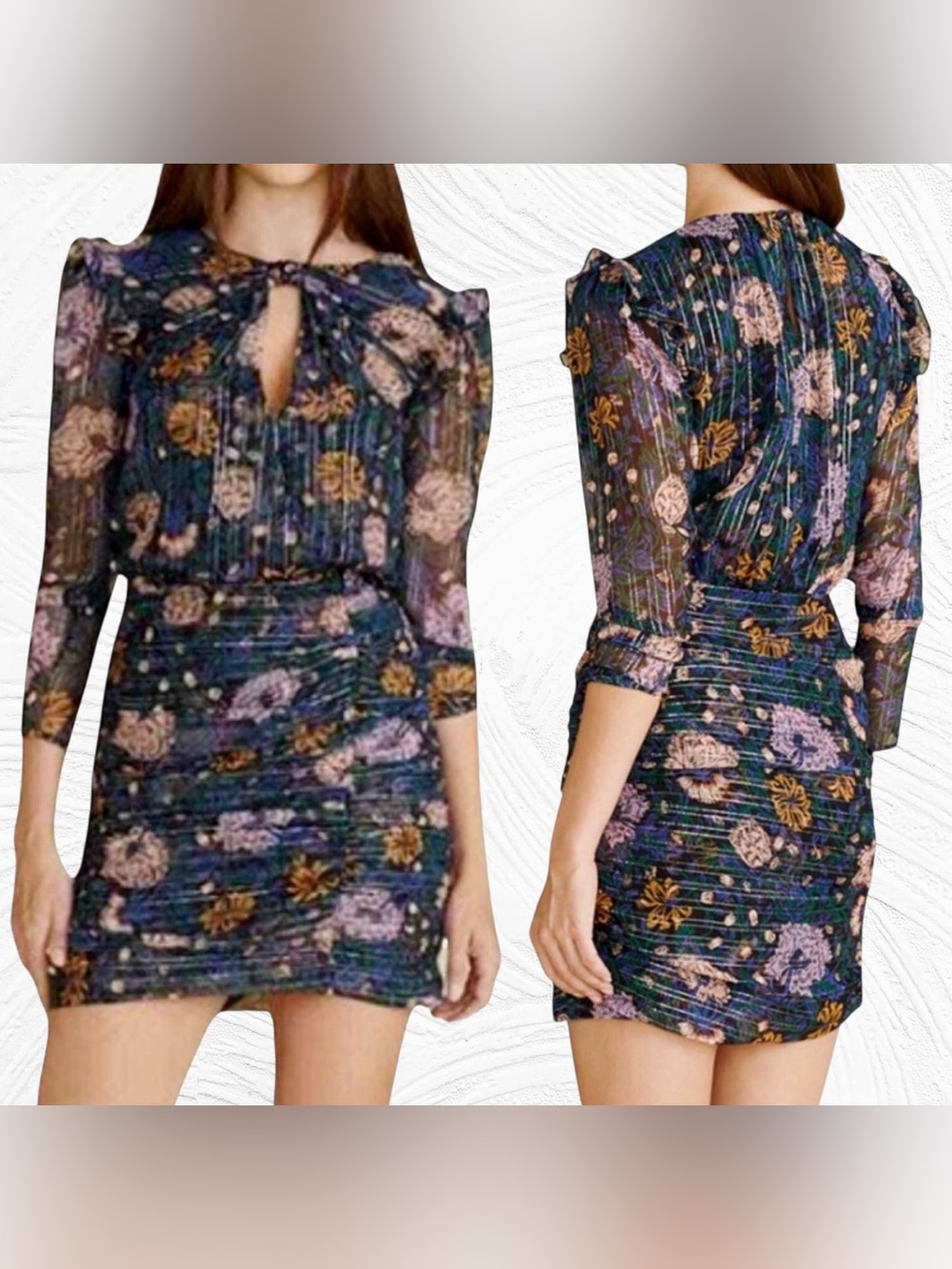 Veronic Beard Peppa Floral Metallic Silk Rouched Dress 6